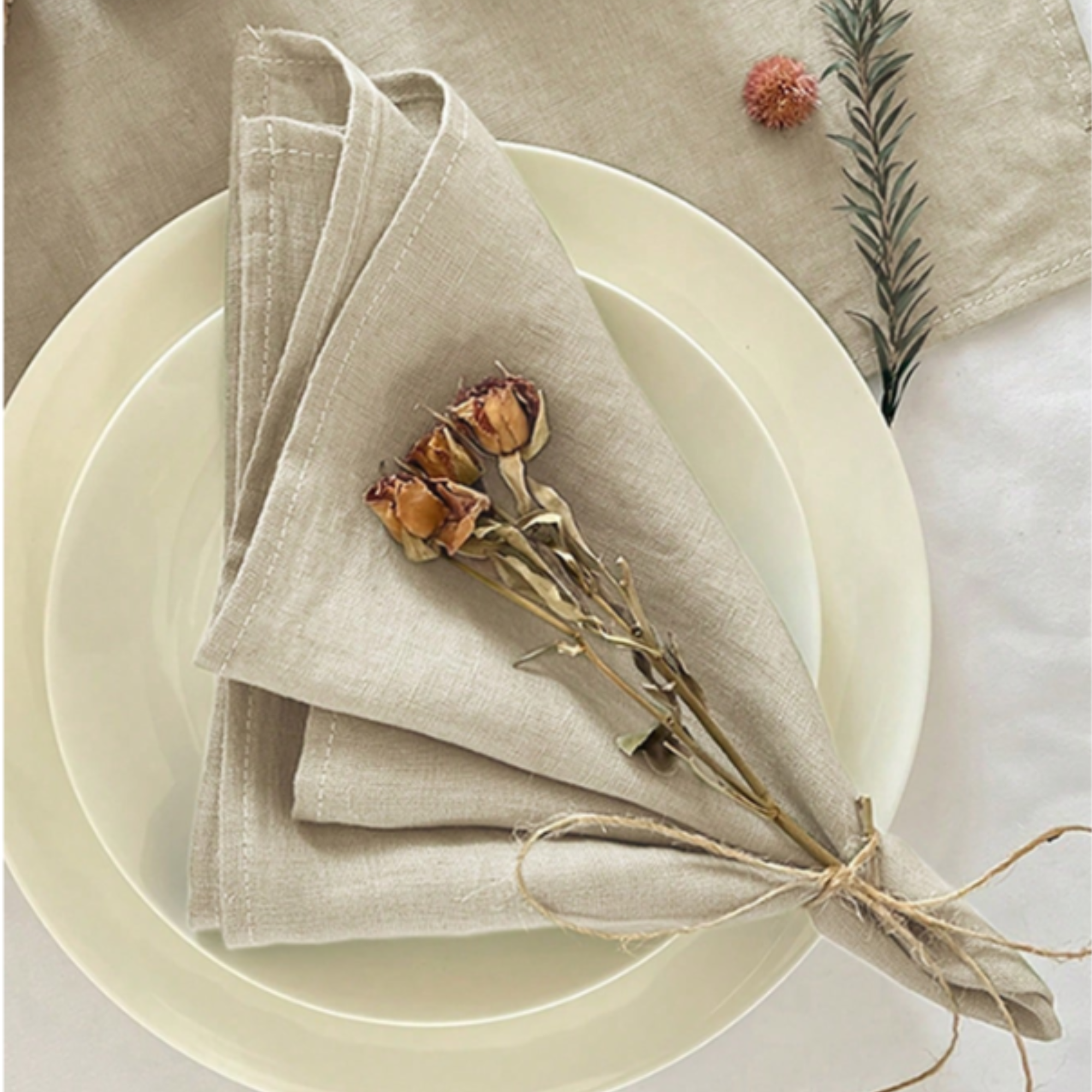 6pc Set of Beige Absorbent Cloth Dining Napkins