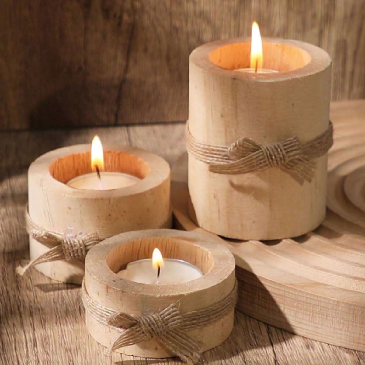 wooden candle holders