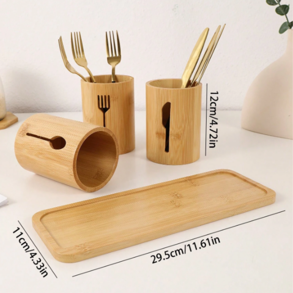 bamboo cutlery holder set
