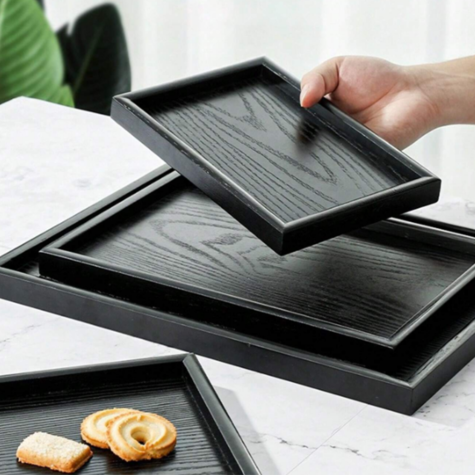 wooden black tray set